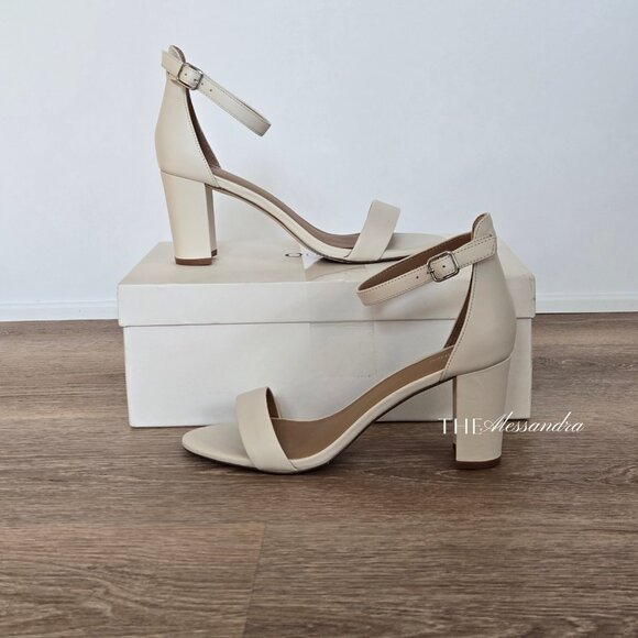 Quince Italian Leather 65mm Block Heel Bone Color Women’s Size 8 New with Box - Picture 10 of 15